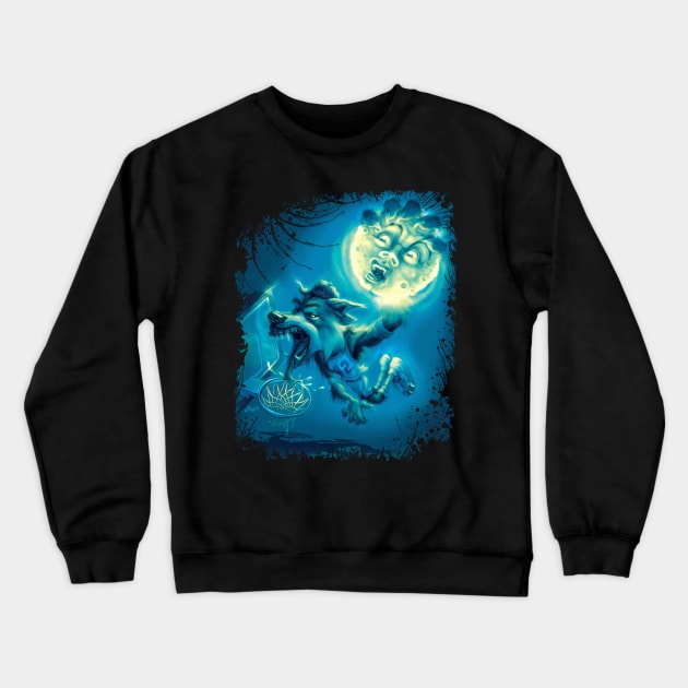 Teenaged Wolf Boy Slam Dunking Moon Crewneck Sweatshirt by Mudge